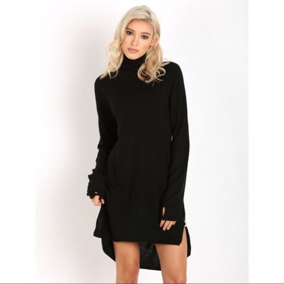One Teaspoon Superior Merino Knit Funnel Turtleneck Dress Jet Black Size XXS - Picture 3 of 16